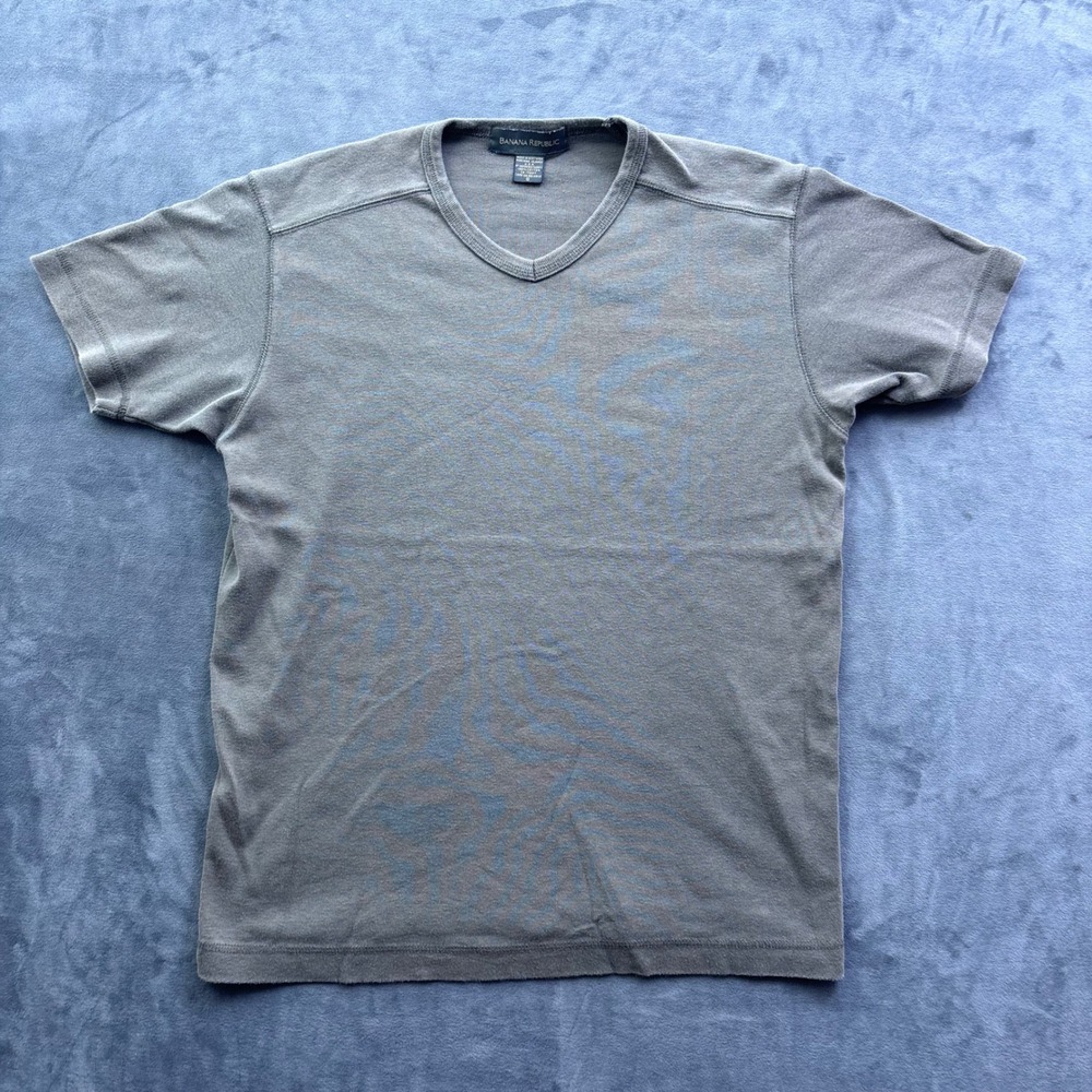 Banana Republic Mens Gray V-Neck Short Sleeve 100% Cotton T-Shirt Small